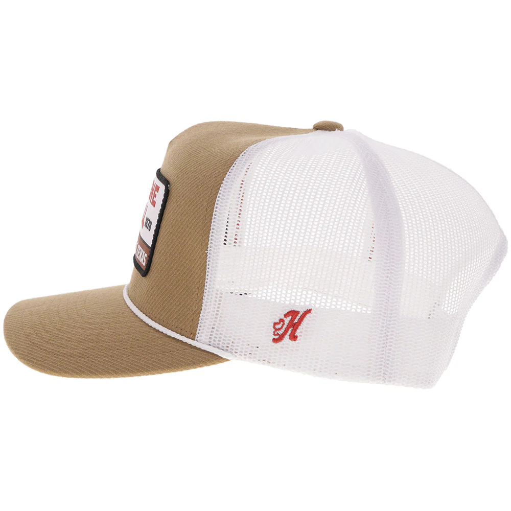 "Gruene Hall" Hat Tan/White w/White & Red Patch - Image 5
