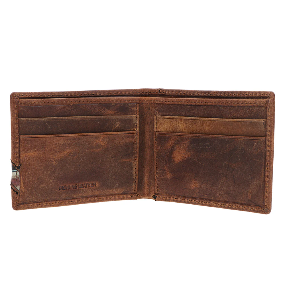 "Hawk" Front Pocket Bifold Wallet Brown w/ Navajo Serape Print - Image 3