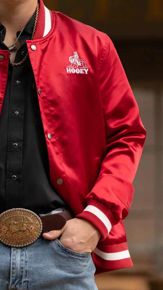 "Big Sky" Bomber Jacket Satin Red/White (Unisex) - Image 4