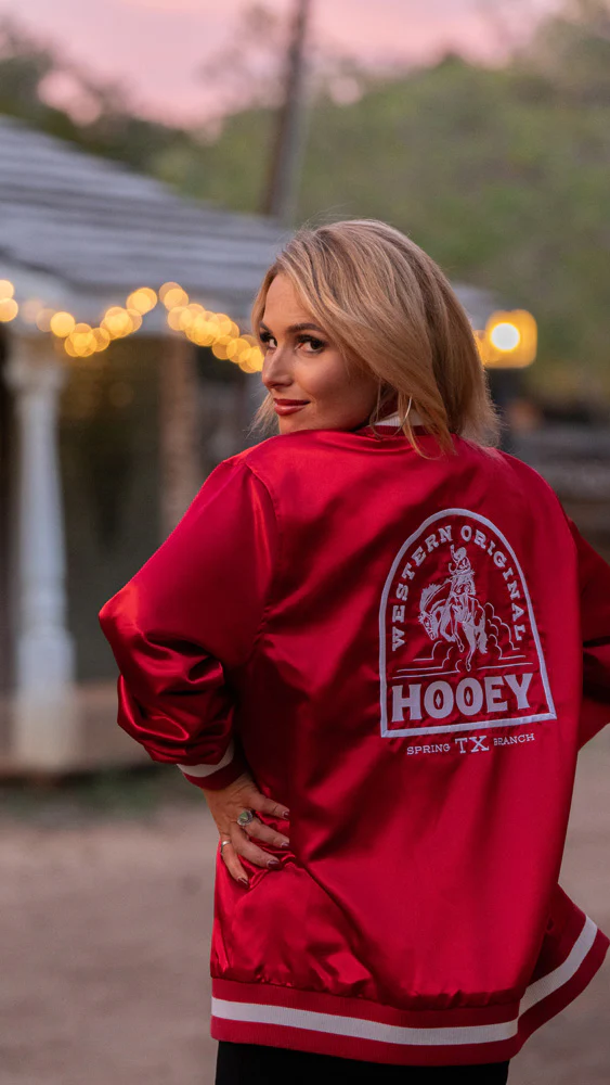 "Big Sky" Bomber Jacket Satin Red/White (Unisex) - Image 5