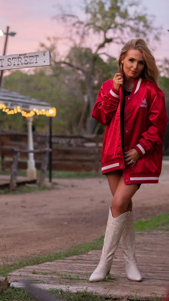 "Big Sky" Bomber Jacket Satin Red/White (Unisex) - Image 6