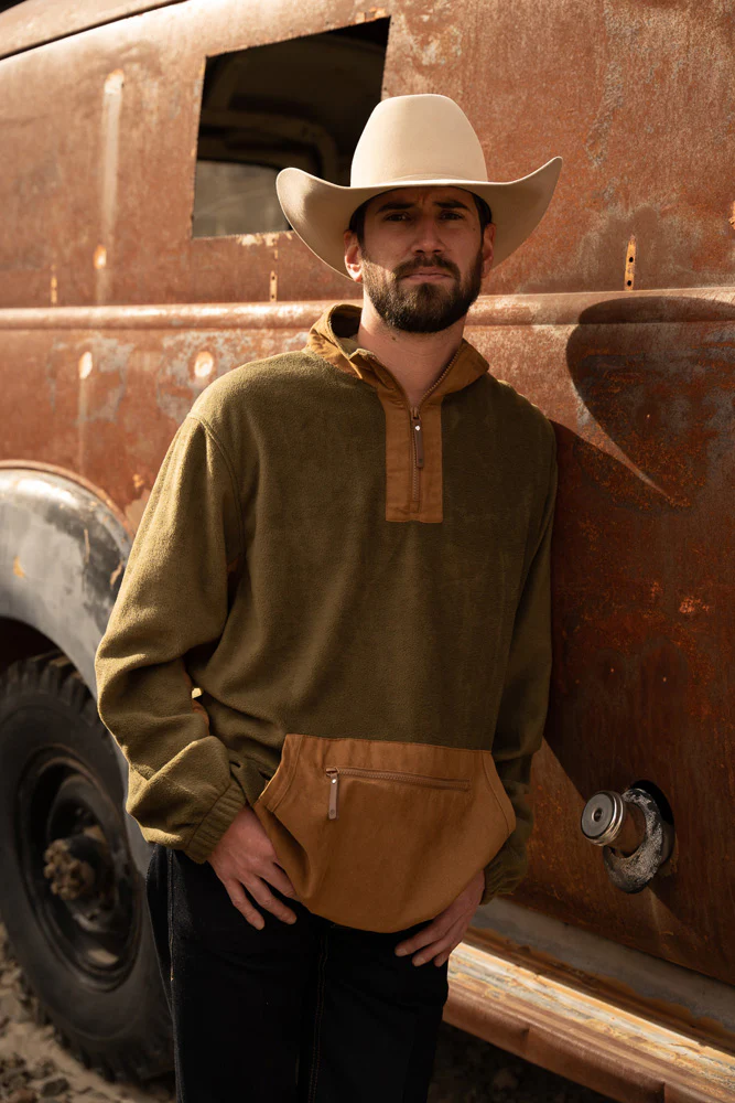 "Hooey Fleece Pullover" Olive/Brown - Image 3
