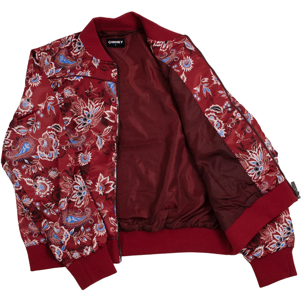 "Hooey Ladies Bomber Jacket" Red w/Floral - Image 3