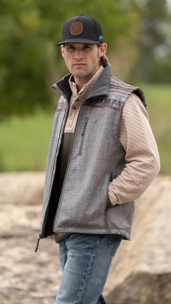 "Hooey Softshell Vest" Grey w/Brown & Tan Aztec - Image 2