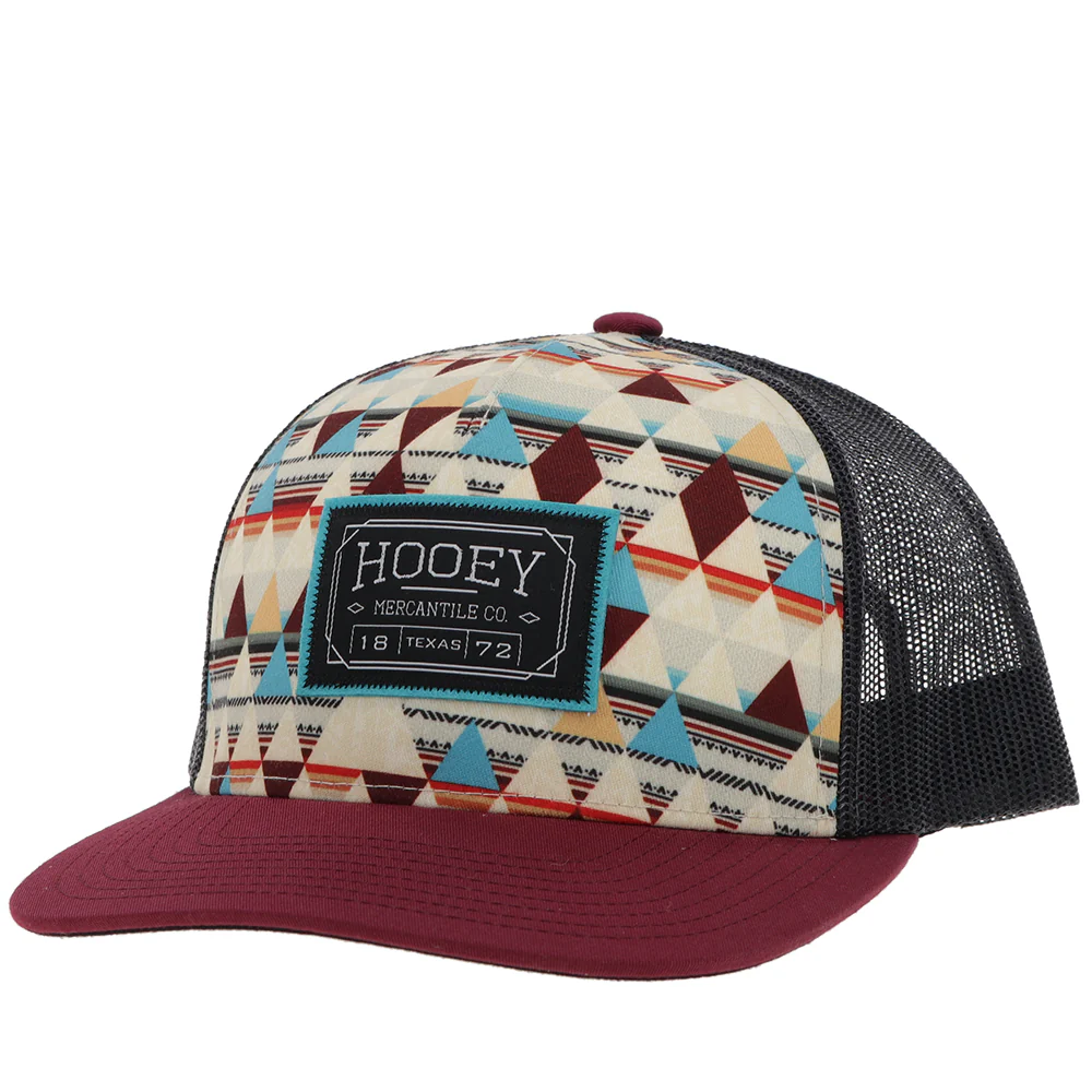 "Doc" Hat Cream Pattern /Charcoal w/Black & Turquoise Patch