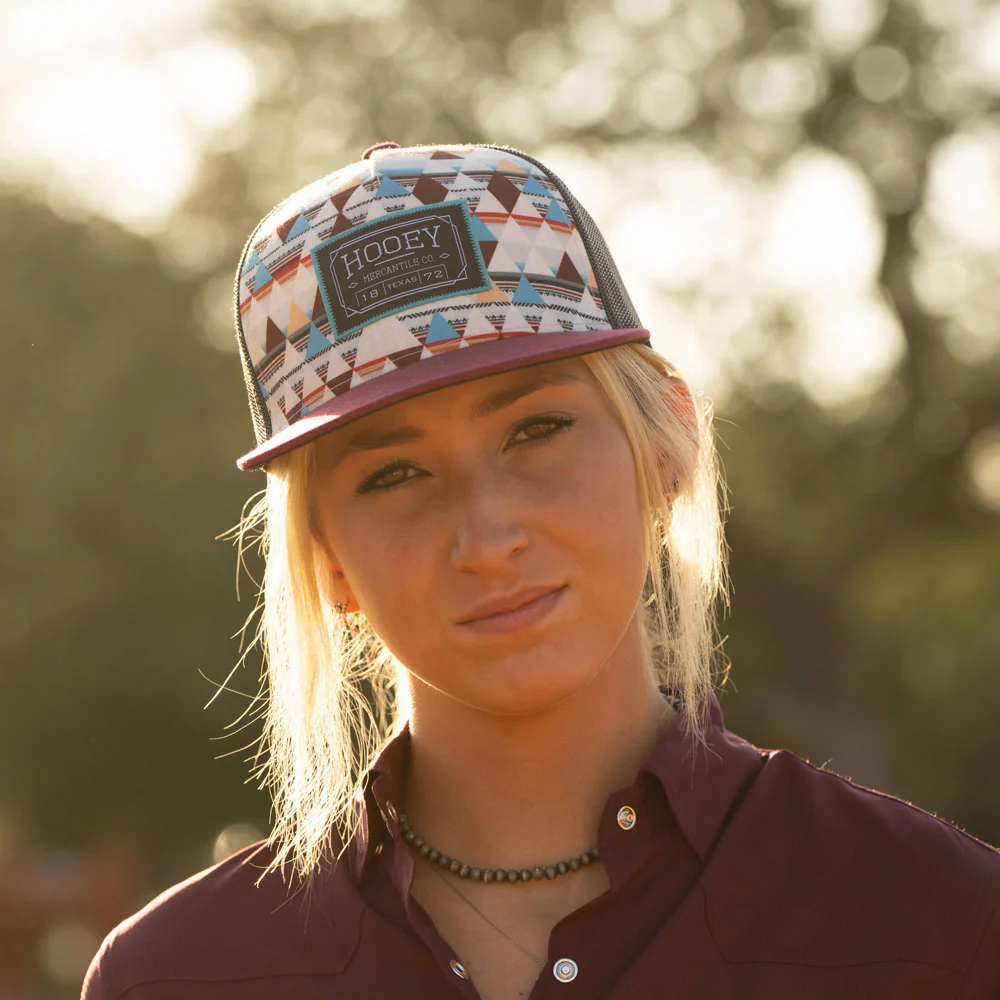 "Doc" Hat Cream Pattern /Charcoal w/Black & Turquoise Patch - Image 3