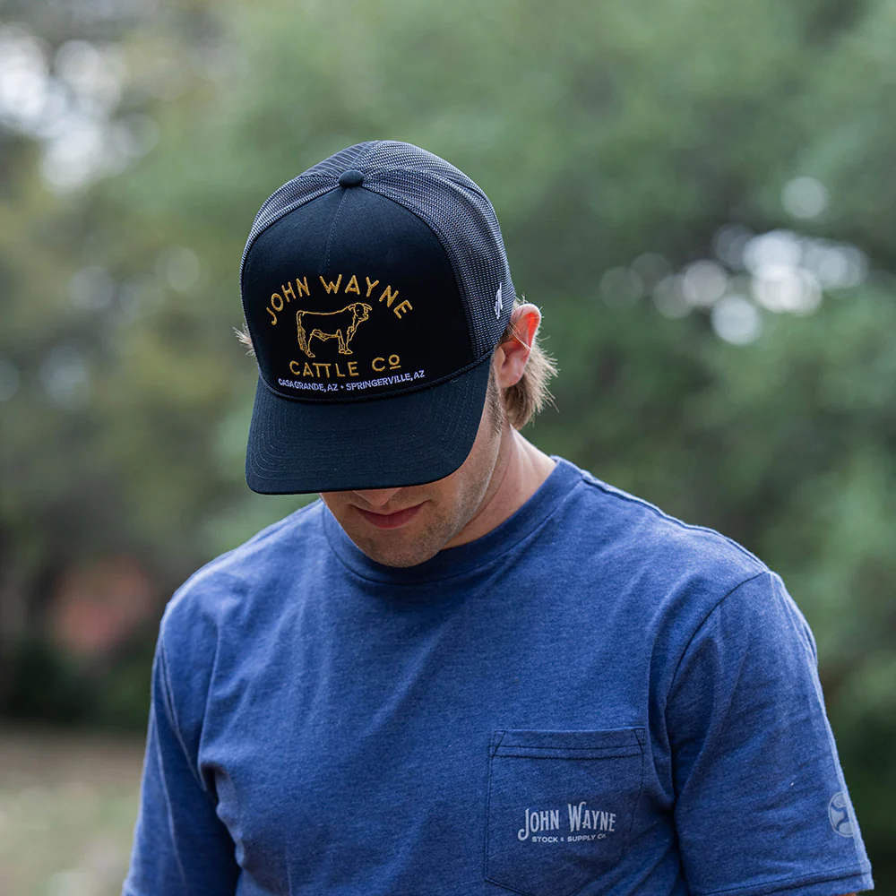"John Wayne" Black w/Gold Stitched Logo Hat - Image 3