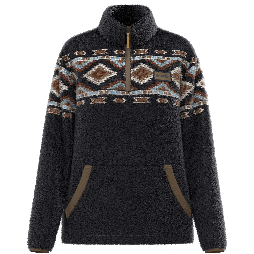 "Kodi" Fleece Pullover Black w/Multi Color Aztec