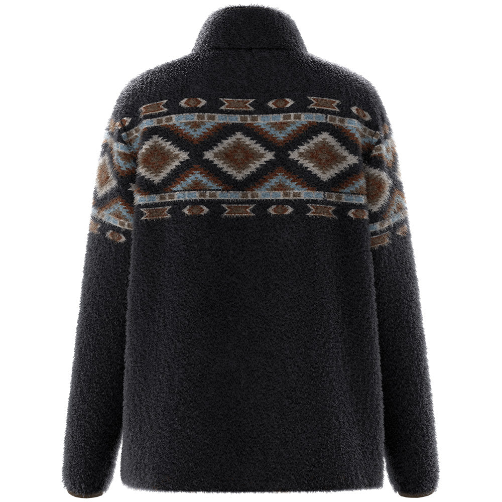 "Kodi" Fleece Pullover Black w/Multi Color Aztec - Image 2