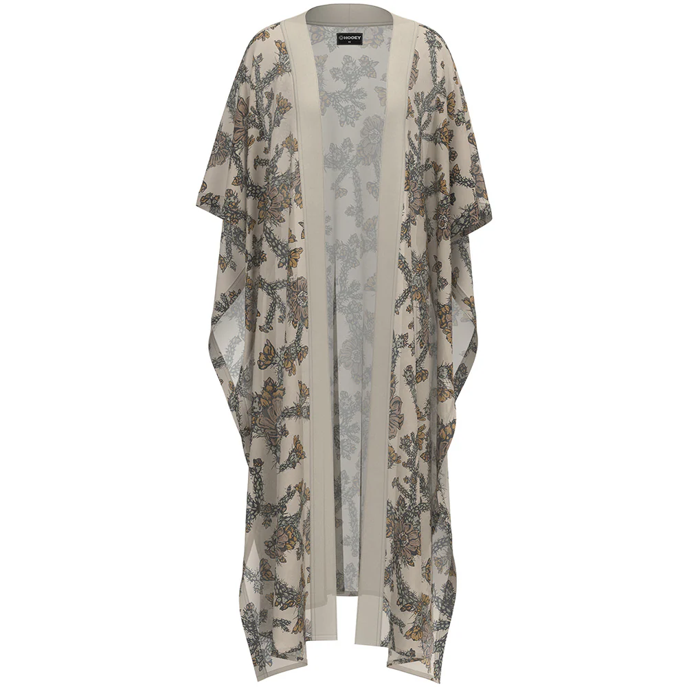 Ladies Kimono Grey/Cream Cactus Floral Print