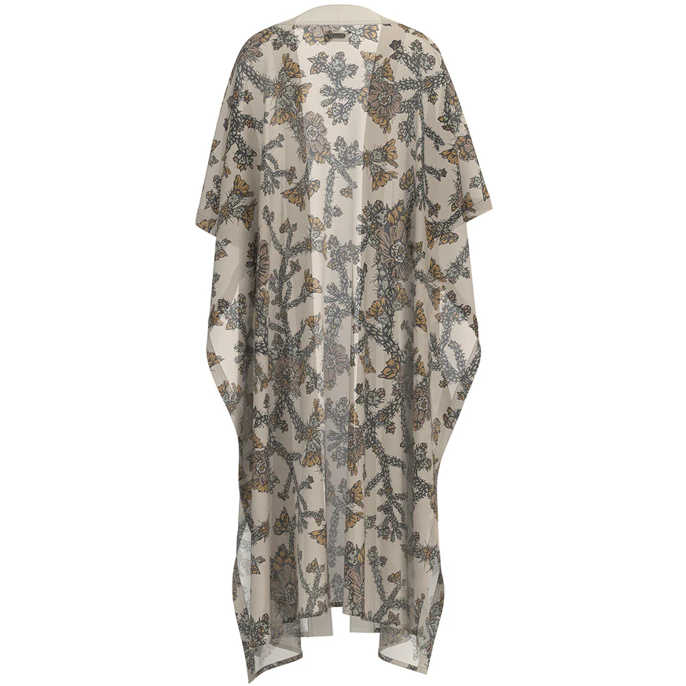 Ladies Kimono Grey/Cream Cactus Floral Print - Image 2