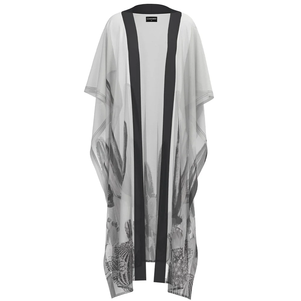 Ladies Kimono White/Black Cactus Print