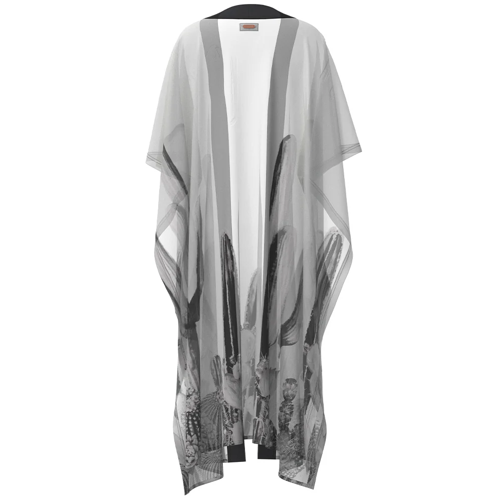 Ladies Kimono White/Black Cactus Print - Image 2