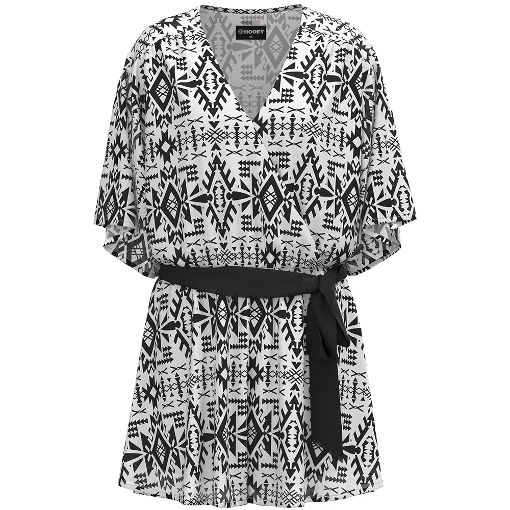 Ladies Romper White/Black Aztec