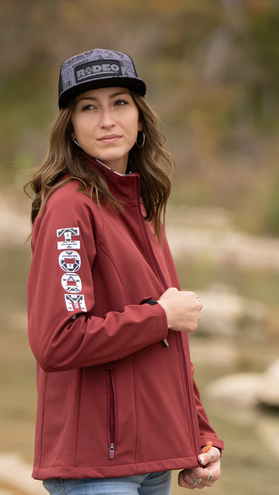 "Ladies Softshell Jacket" Red w/Black & White Aztec Lining - Image 2