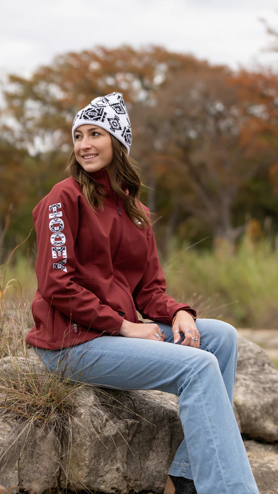 "Ladies Softshell Jacket" Red w/Black & White Aztec Lining - Image 3