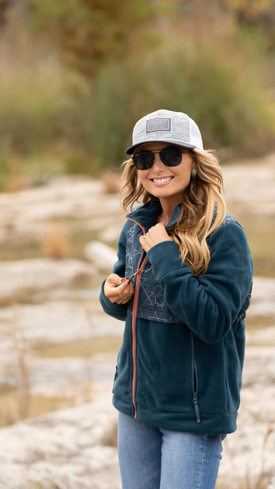 "Ladies Tech Fleece Jacket" Quilted Teal /Aztec - Image 2