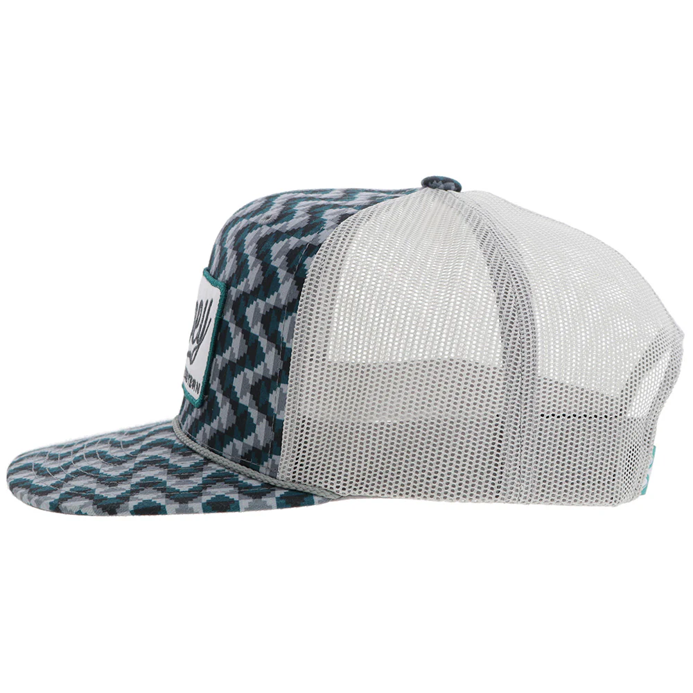 "Lakota" Hooey Hat Teal/Grey Pattern w/White/Teal Patch - Image 3