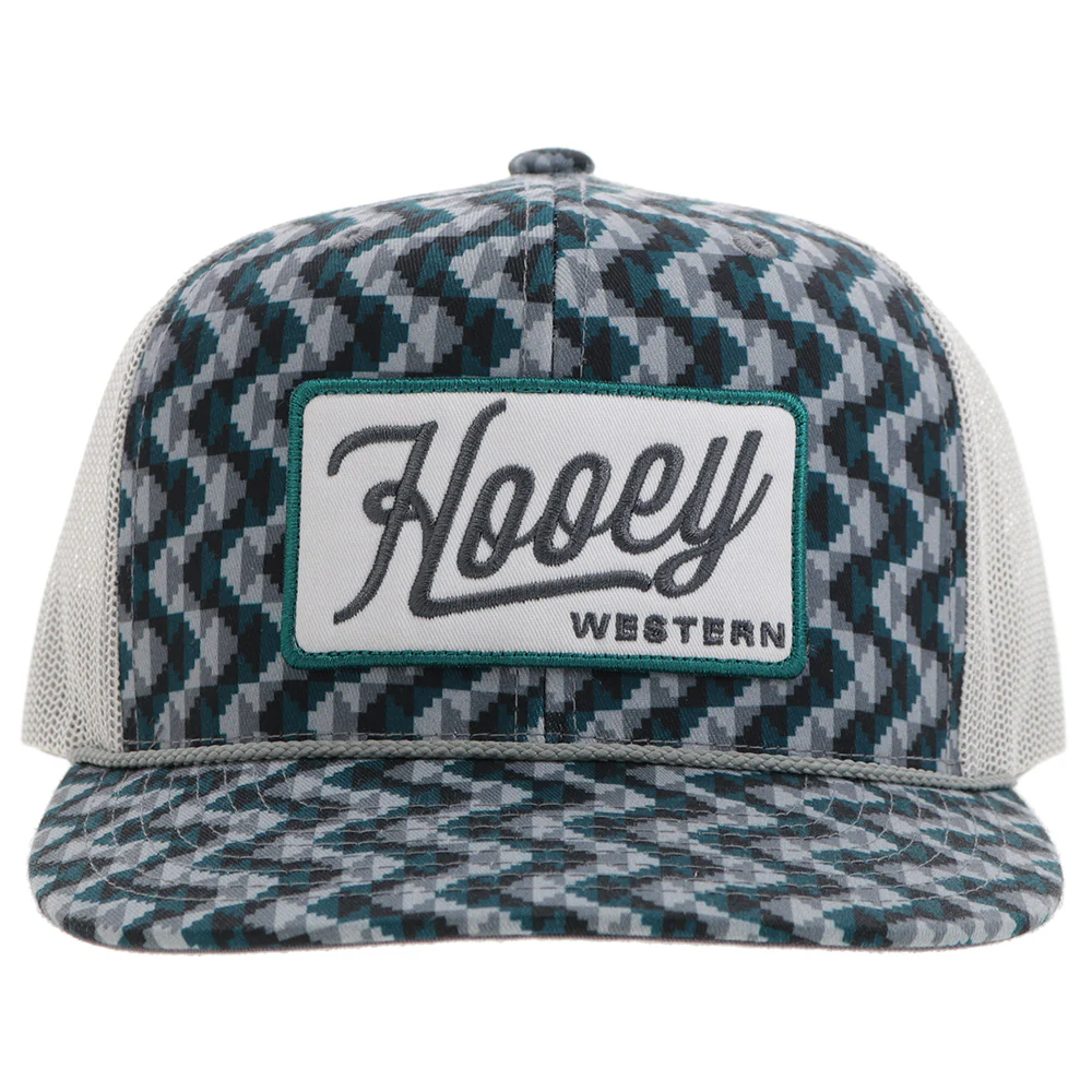 "Lakota" Hooey Hat Teal/Grey Pattern w/White/Teal Patch - Image 4