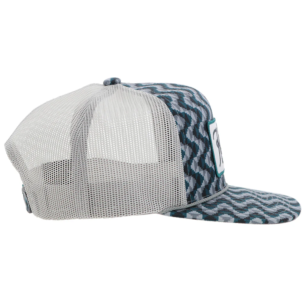 "Lakota" Hooey Hat Teal/Grey Pattern w/White/Teal Patch - Image 5