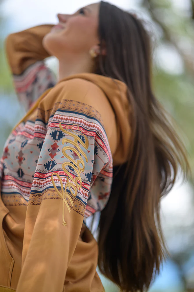 "Legendary Hoody" Tan w/Thunderbird Pattern - Image 3
