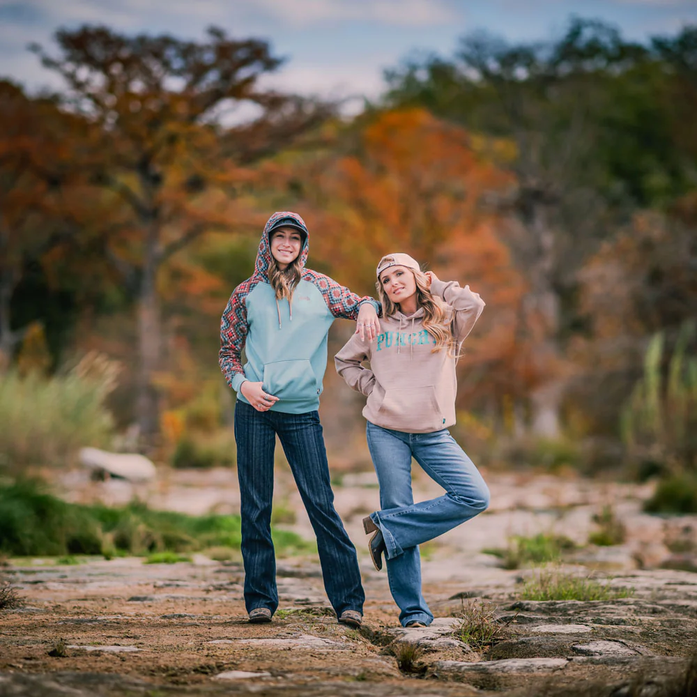 "Legendary Punchy Hoody" Turquoise w/Tan & Red Pattern - Image 2