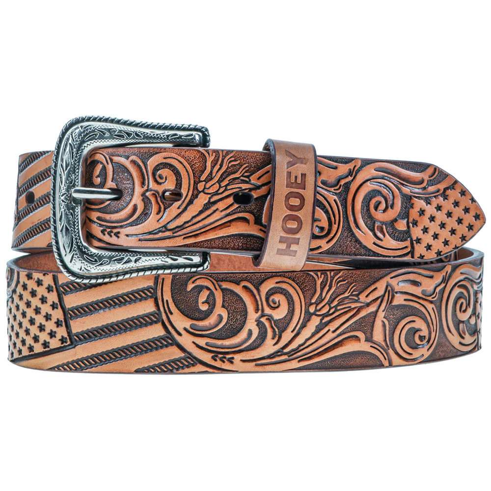 "Liberty Roper" Filigree Tan Leather w/Brown Hand Painted Accents Belt
