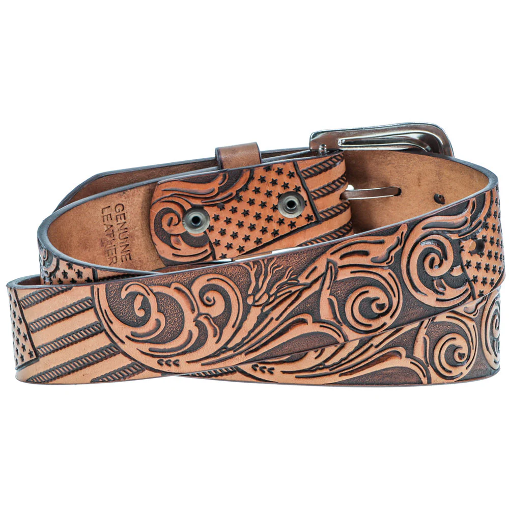 "Liberty Roper" Filigree Tan Leather w/Brown Hand Painted Accents Belt - Image 2