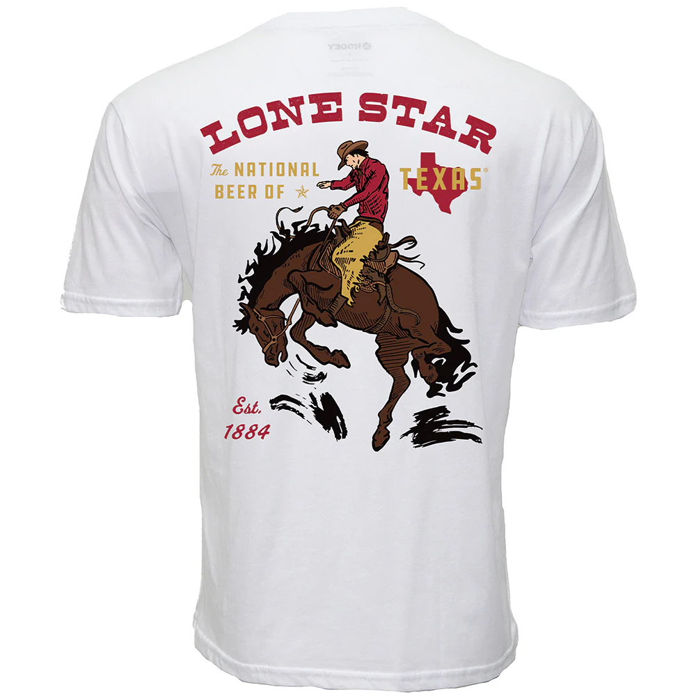 "Lone Star" White Pocket Tee w/ Cowboy Logo on Back
