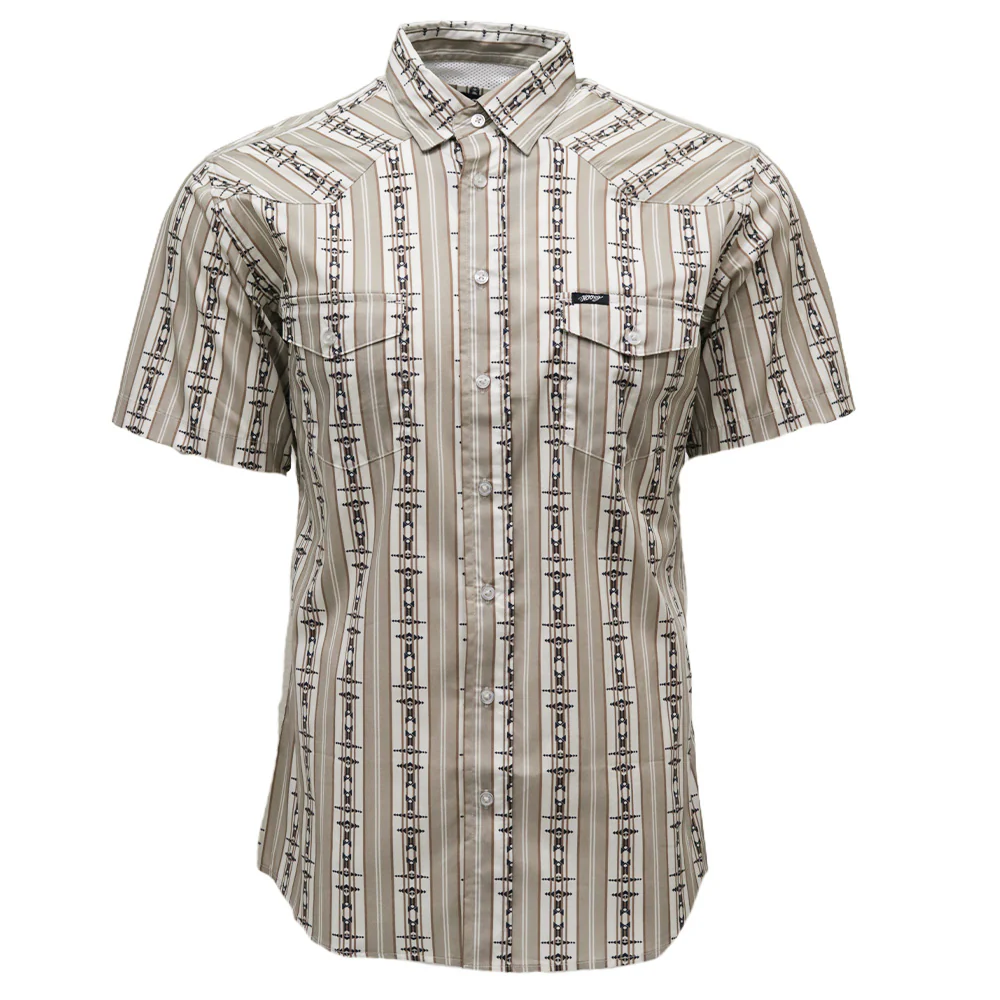 "Maverick" Short Sleeve Button Up Shirt Tan & Grey/Aztec
