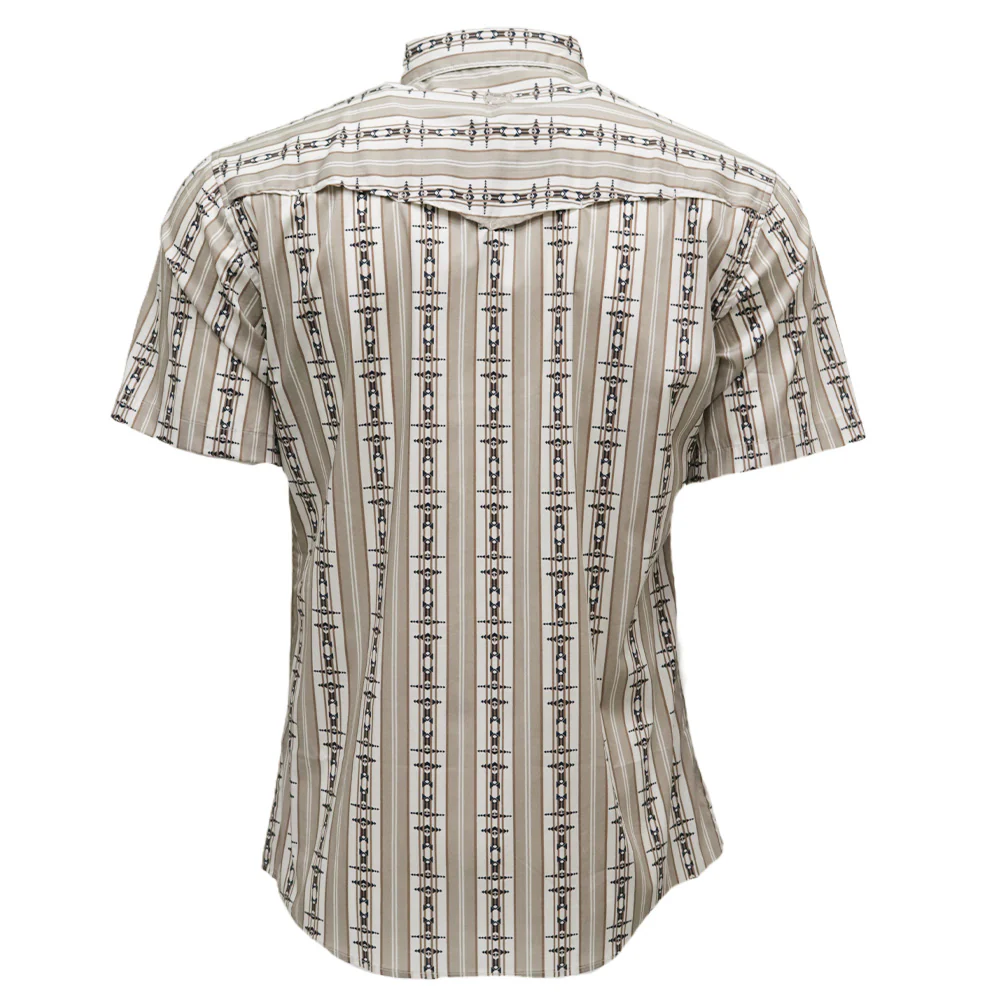 "Maverick" Short Sleeve Button Up Shirt Tan & Grey/Aztec - Image 2