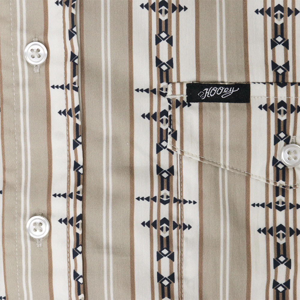 "Maverick" Short Sleeve Button Up Shirt Tan & Grey/Aztec - Image 3