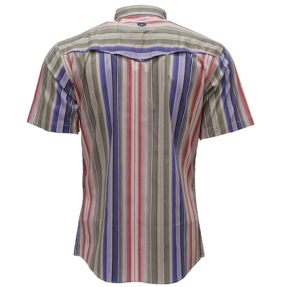 "Maverick" Short Sleeve Button Up Shirt Tan/Multi-color Stripes - Image 2