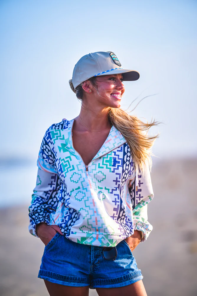 "Mazatlan" Aztec/Cream w/Half Zipper Pullover Hoody - Image 3