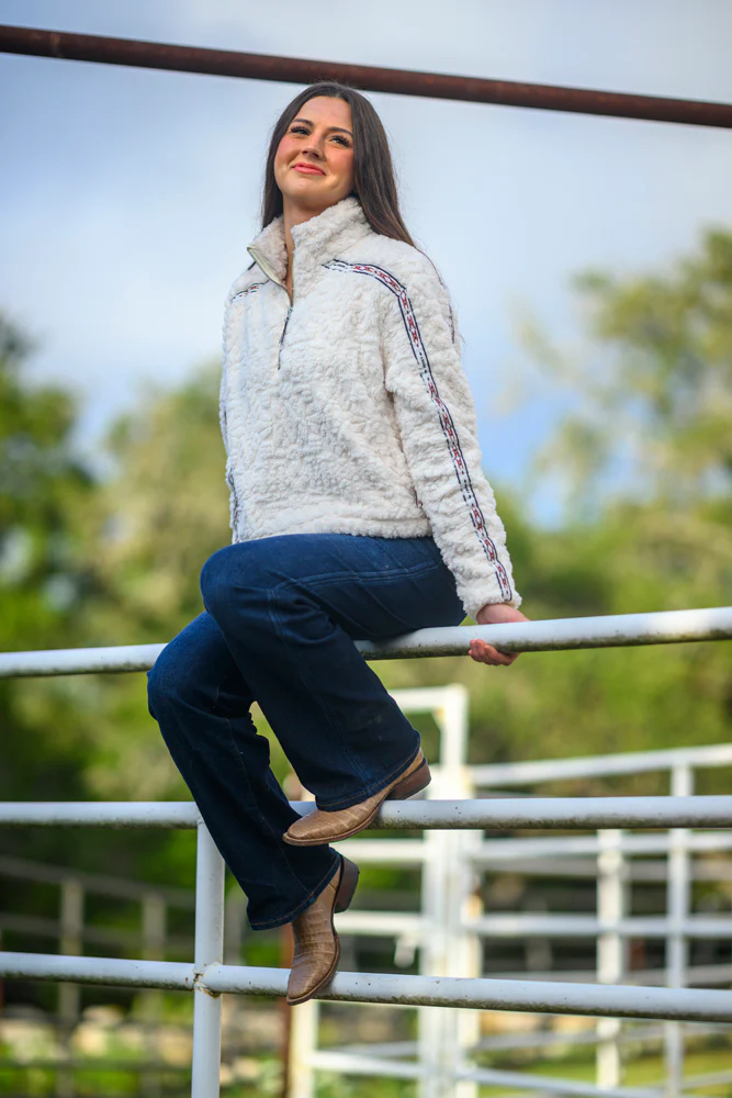 "Mia" Fleece Crop Pullover White - Image 3