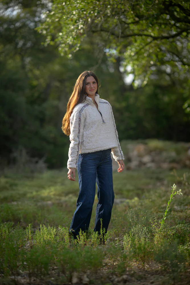 "Mia" Fleece Crop Pullover White - Image 4