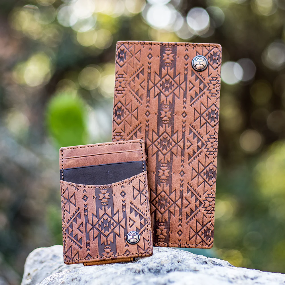 "Monterey" Rodeo Wallet Brown w/ Aztec Embossed Print - Image 4