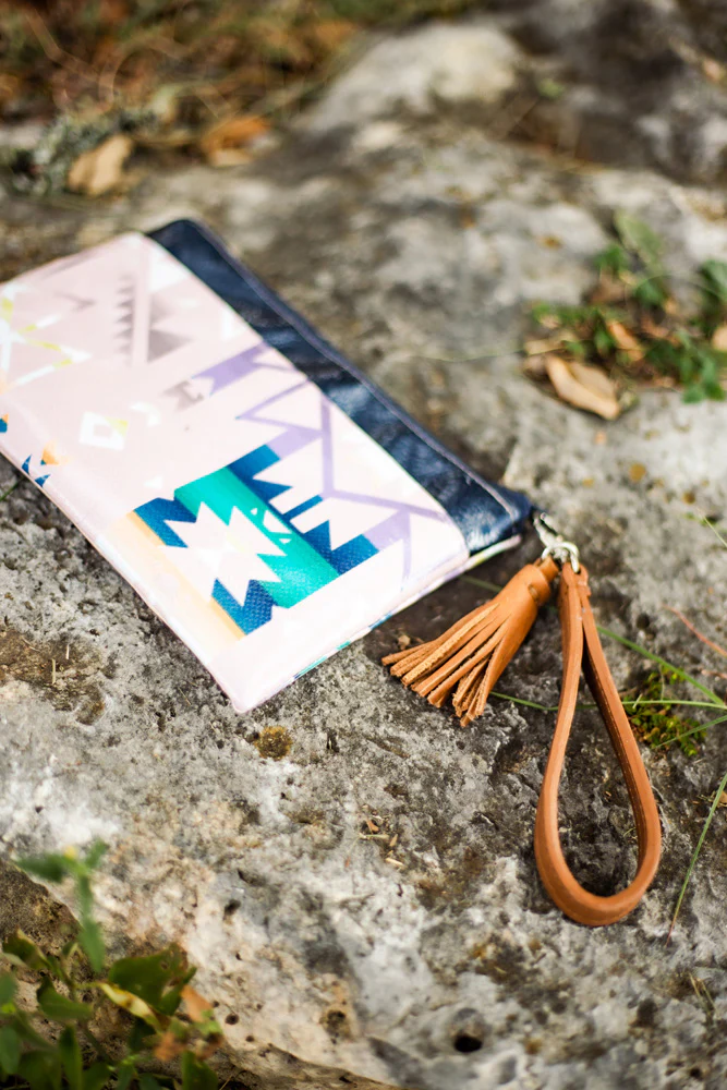 "Monterrey" Pink/Navy Aztec Pattern Arena Wristlet - Image 4