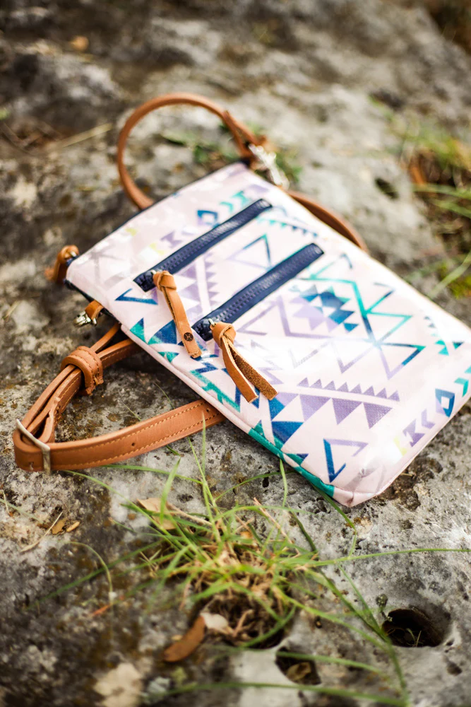 "Monterrey" Pink/Navy Aztec Pattern Crossbody Purse - Image 4