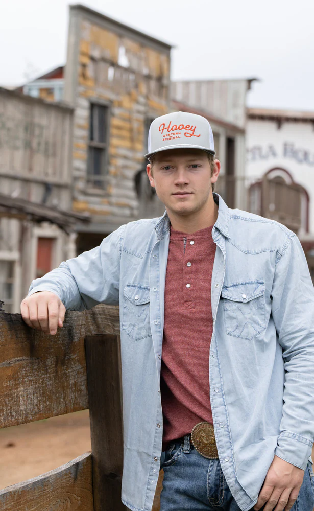 "OG" Hooey Hat Grey/White w/Orange Stitching - Image 6