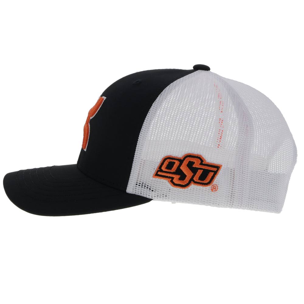 "Oklahoma State" Hat Black/White w/Orange & White Hooey Logo - Image 3