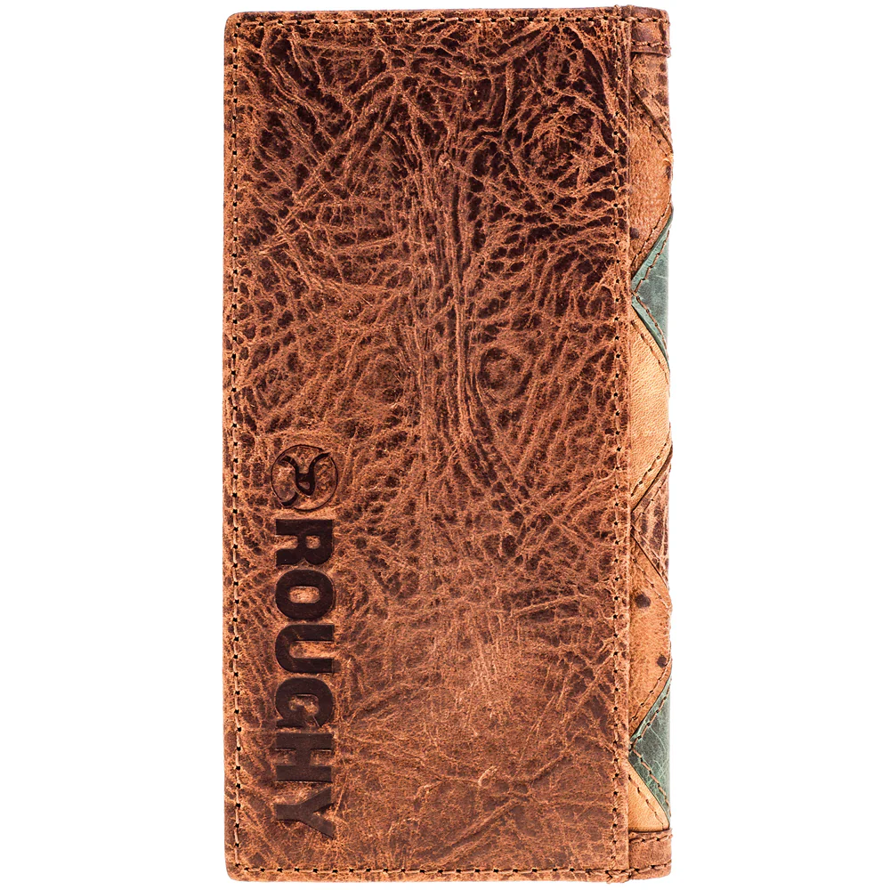 "Ouray" Brown/Turquoise Ostrich Print Roughy Rodeo Wallet - Image 2