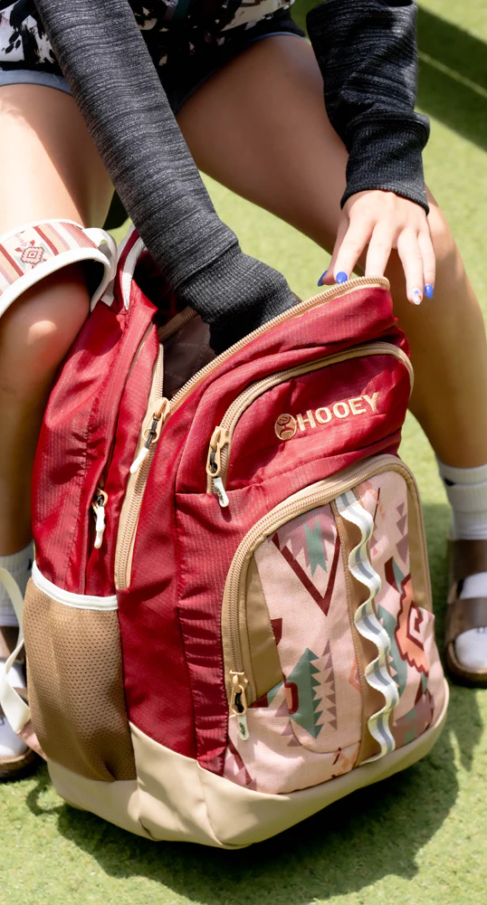 "Ox" Hooey Backpack Burgundy/Tan w/Aztec - Image 3