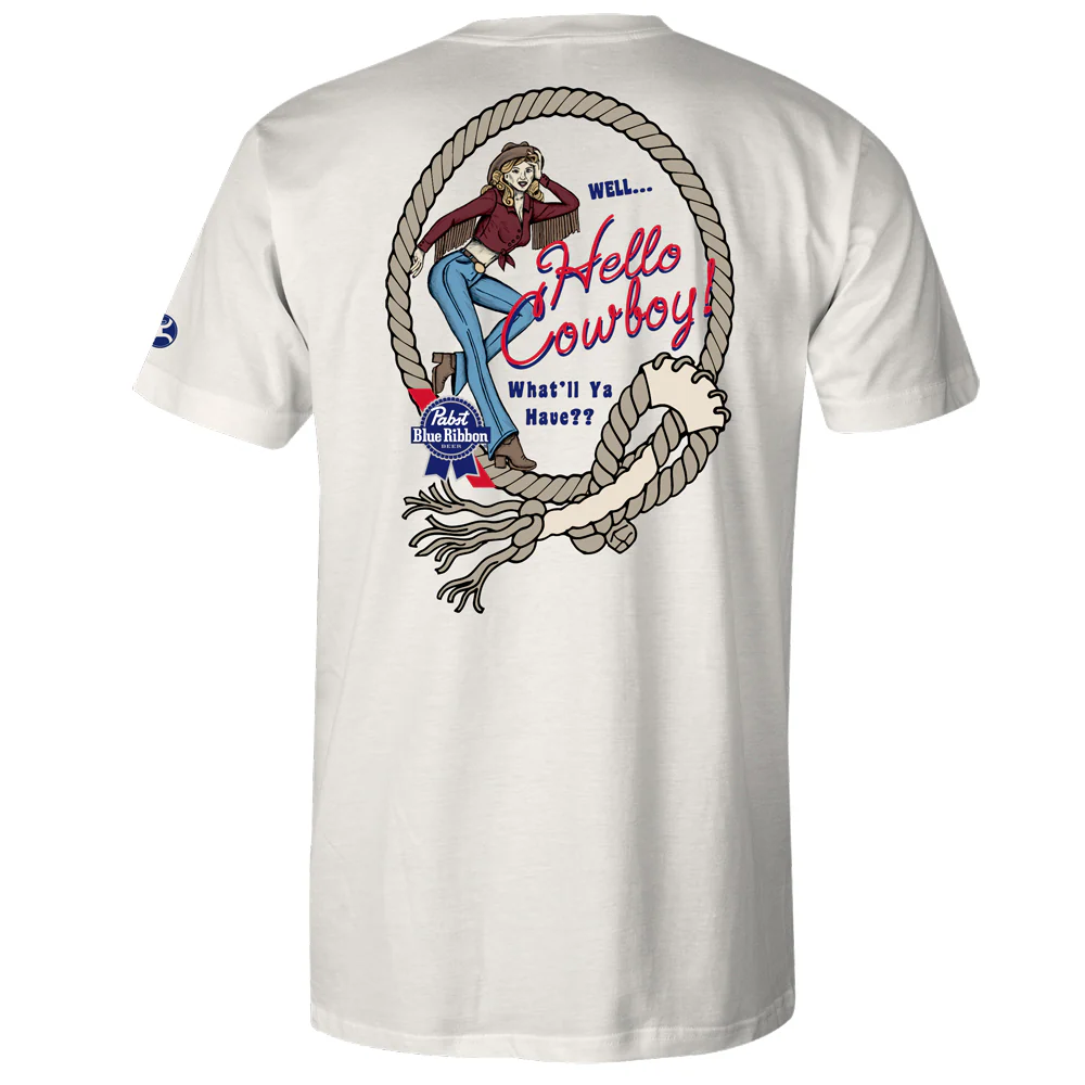 "Pabst Blue Ribbon" Cream w/"Hello Cowboy" T-shirt