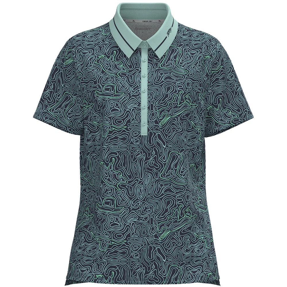 "Palmer" Short Sleeve Polo Navy/Blue Topography Lines