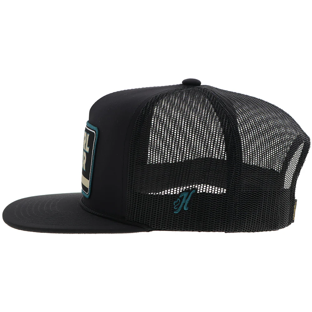 "Pearl" Hat Black w/Teal & Tan Patch - Image 5