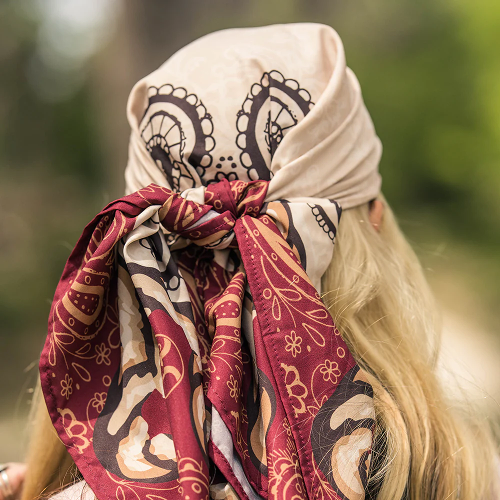 "Pecos" Red/Cream Satin Wild Rag - Image 2