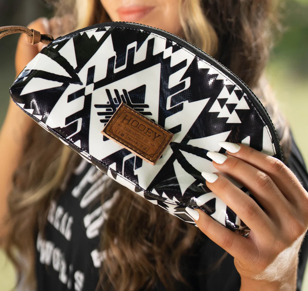 "Puebla" Hooey Small Accessory Bag Black/White Aztec - Image 3