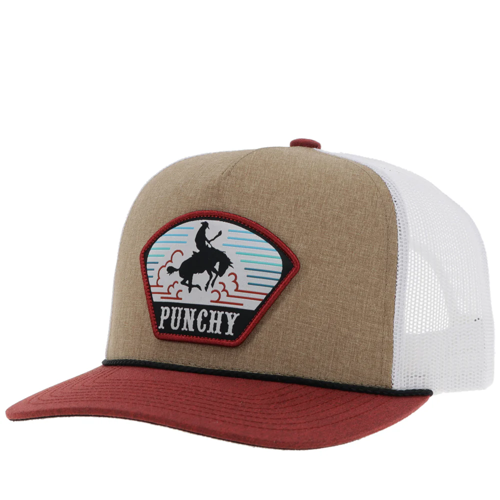 "Cavvy" Hat Tan/White w/Blue/ Rust & White Patch