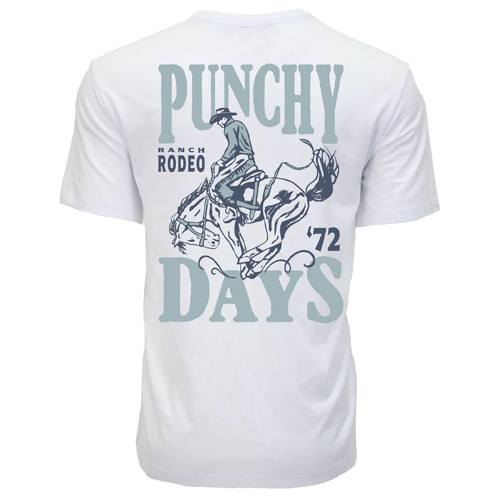 "Punchy Rodeo" White w/Navy & Light Blue Logo T-shirt